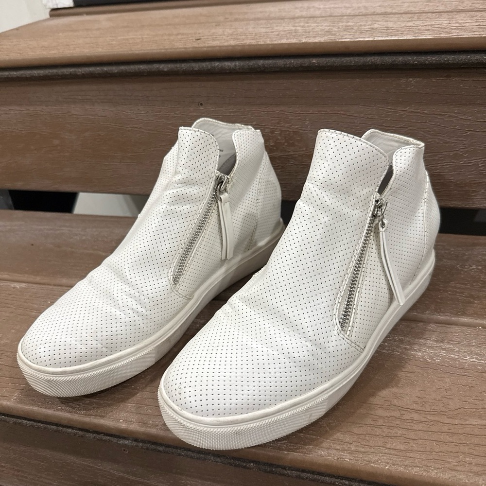 White Perforated Zip-Front Slip-On Sneakers Steve Madden
